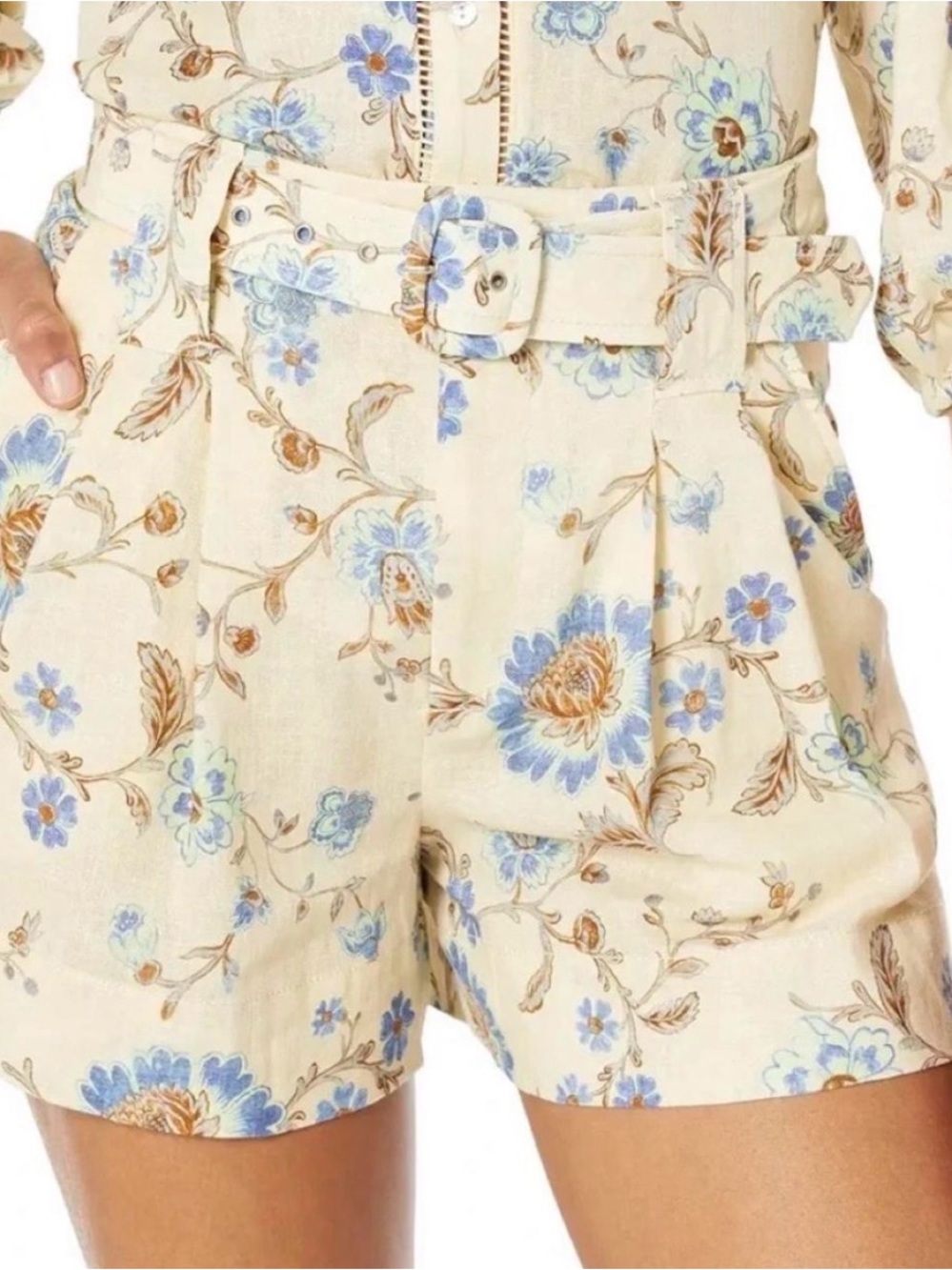 Mango Beige Floral Button-Down Shirt